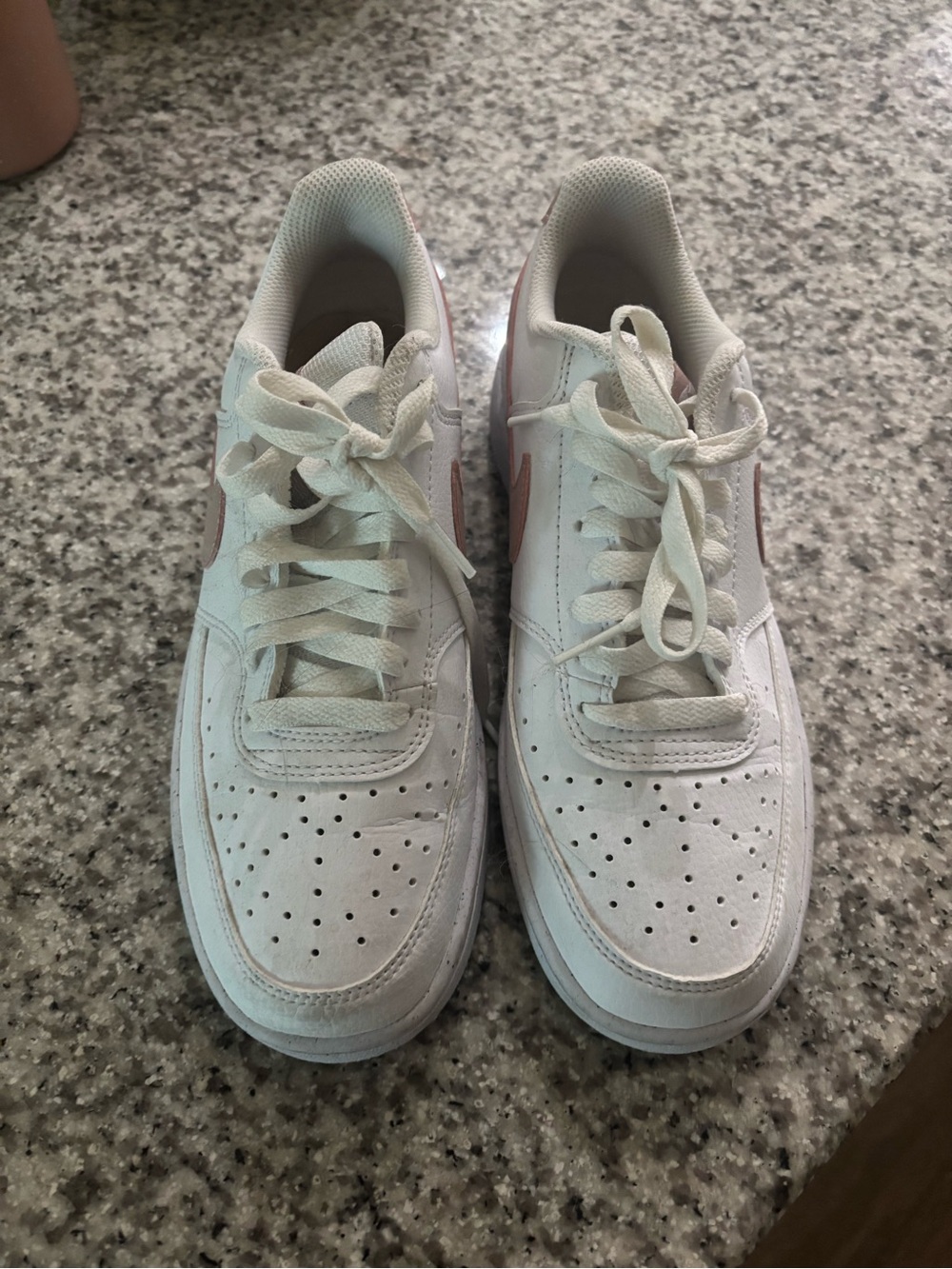Nike White Sneakers with Light Pink Swoosh